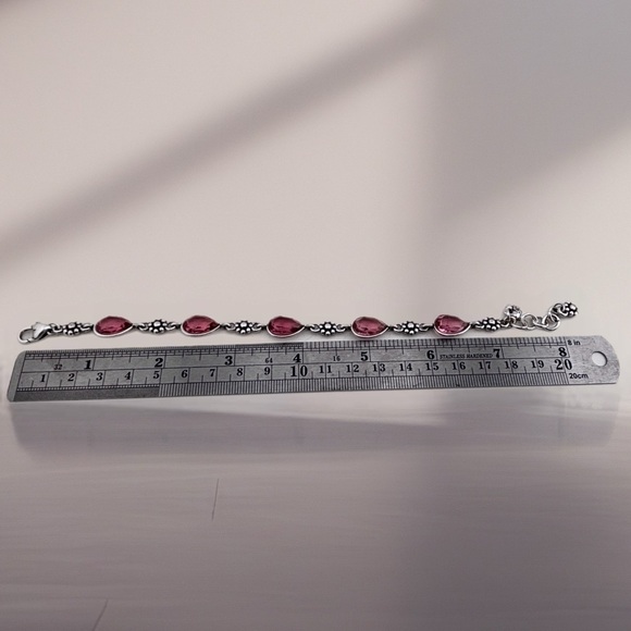 Brighton Silver Plated pink-red Glass Teardrop Charm Necklace / Bracelet Set. - Picture 10 of 11